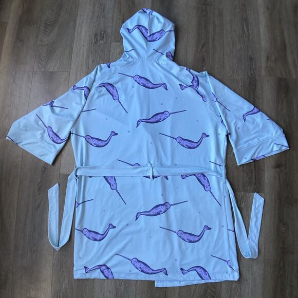 Plover Anywear Robe Unisex One Size Fits Most Blue Narwhal Print Pocket Nautical - Picture 4 of 16